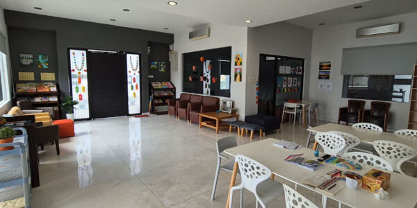 Picture of the living area at Oretha's Senior Daycare in SS3, Petaling Jaya. The area is decorated with arts and crafts beautifully made by the seniors themselves.