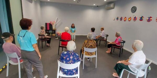 The elderly having their exercise at the senior daycare